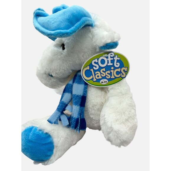 Chosun Soft Classics White Moose Plush 10" Blue Antlers Scarf Stuffed Animal - Picture 6 of 12